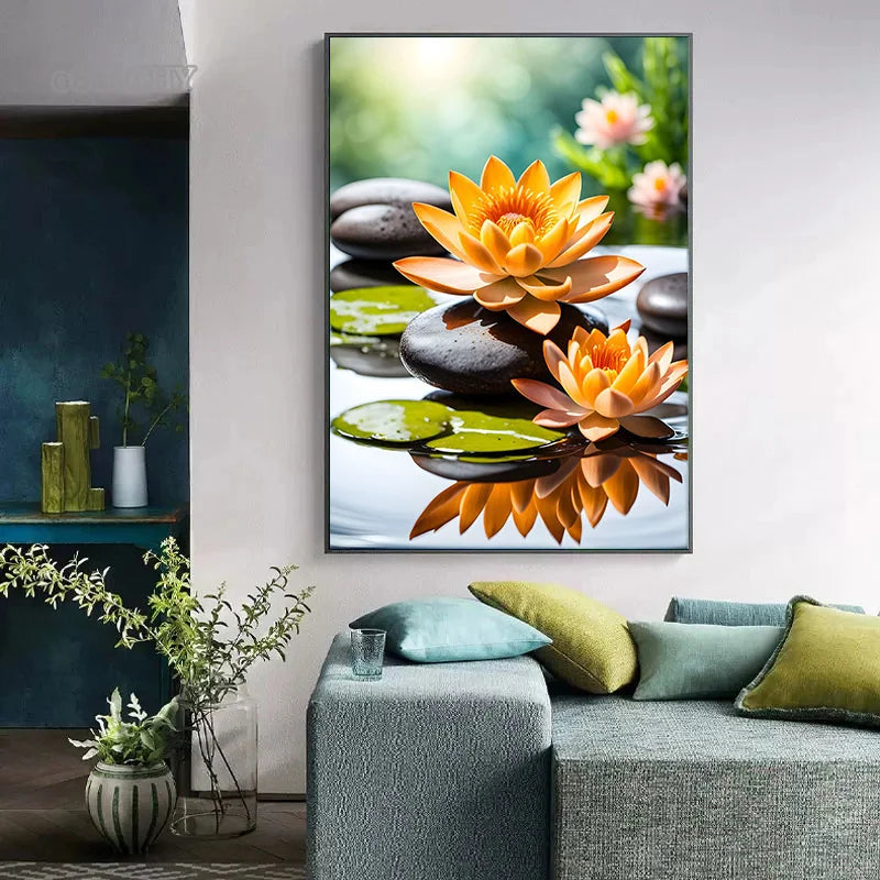 Spa Zen Canvas Wall Art – Cherry Blossom, Pink Lotus & Lily Floral Prints for Relaxation, Meditation & Home Decor