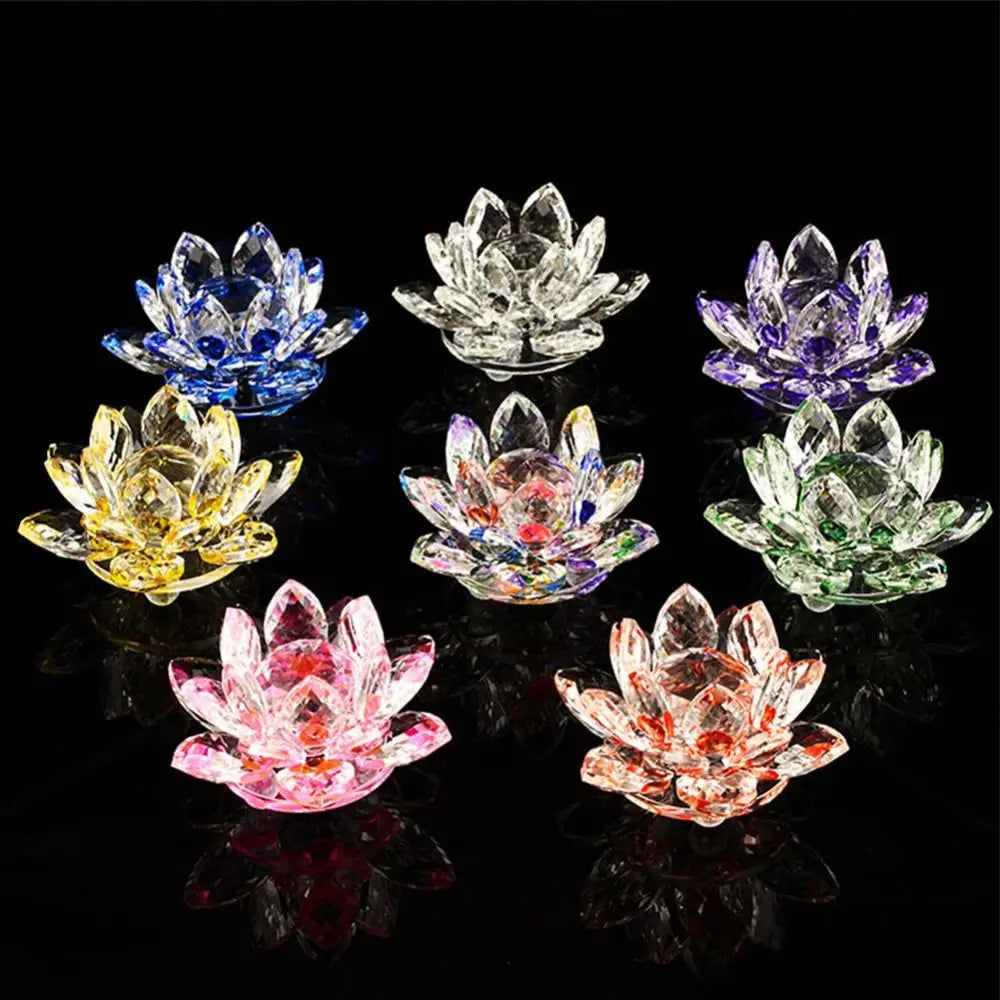 Multi-Color Crystal Lotus Flower Figurine – Feng Shui Decor for Spiritual Energy, Healing & Home Harmony