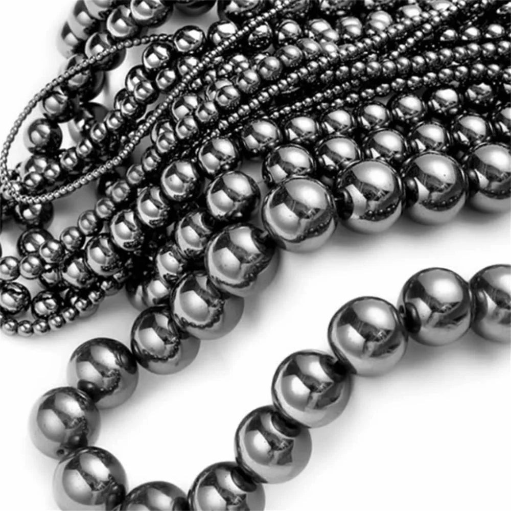 Natural Stone Black Hematite Round Beads – Grounding & Protective for Jewelry Making