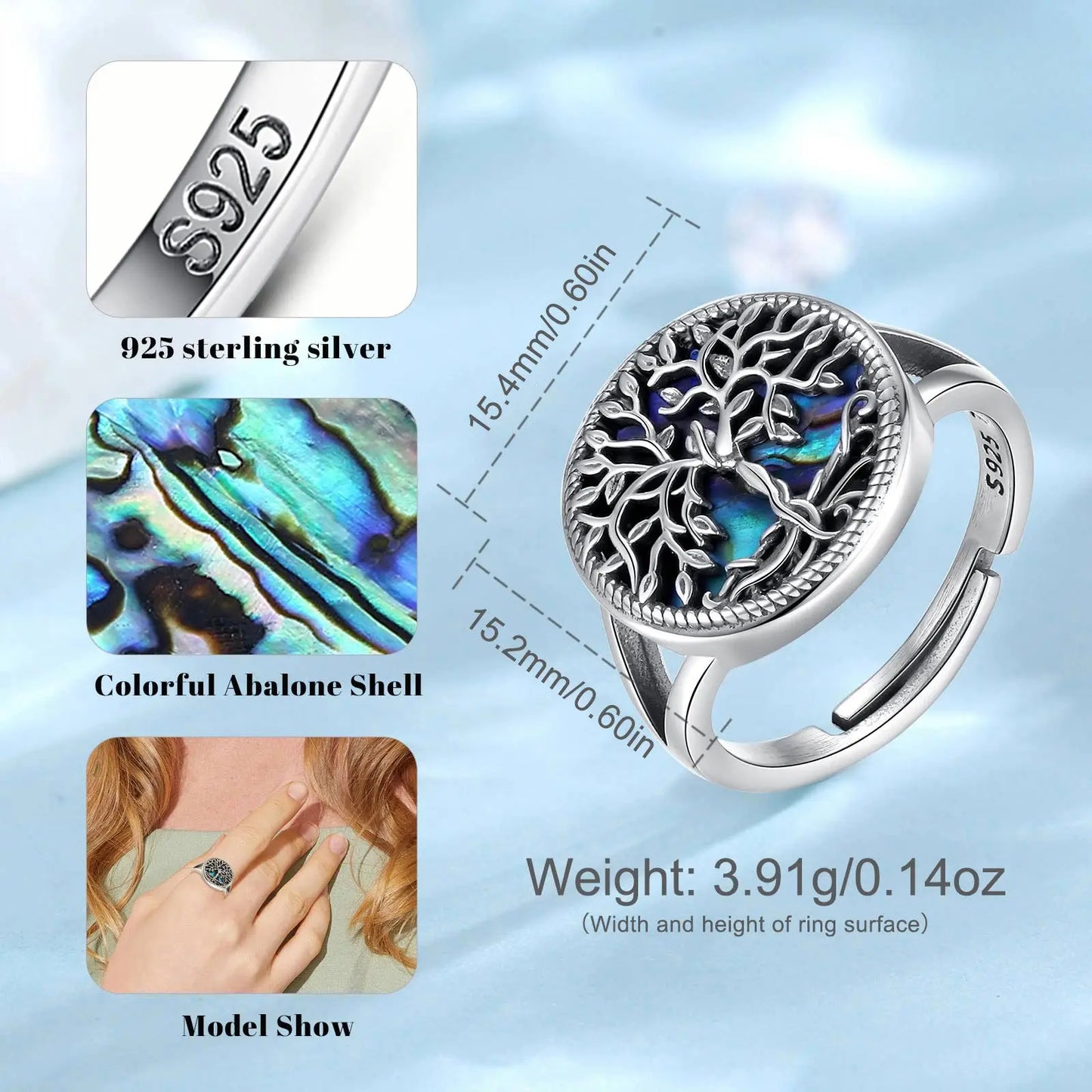 925 Sterling Silver Tree of Life Ring – Adjustable Spiritual Jewelry for Women & Men