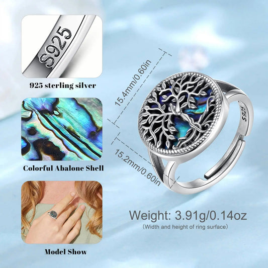 925 Sterling Silver Tree of Life Ring – Adjustable Spiritual Jewelry for Women & Men