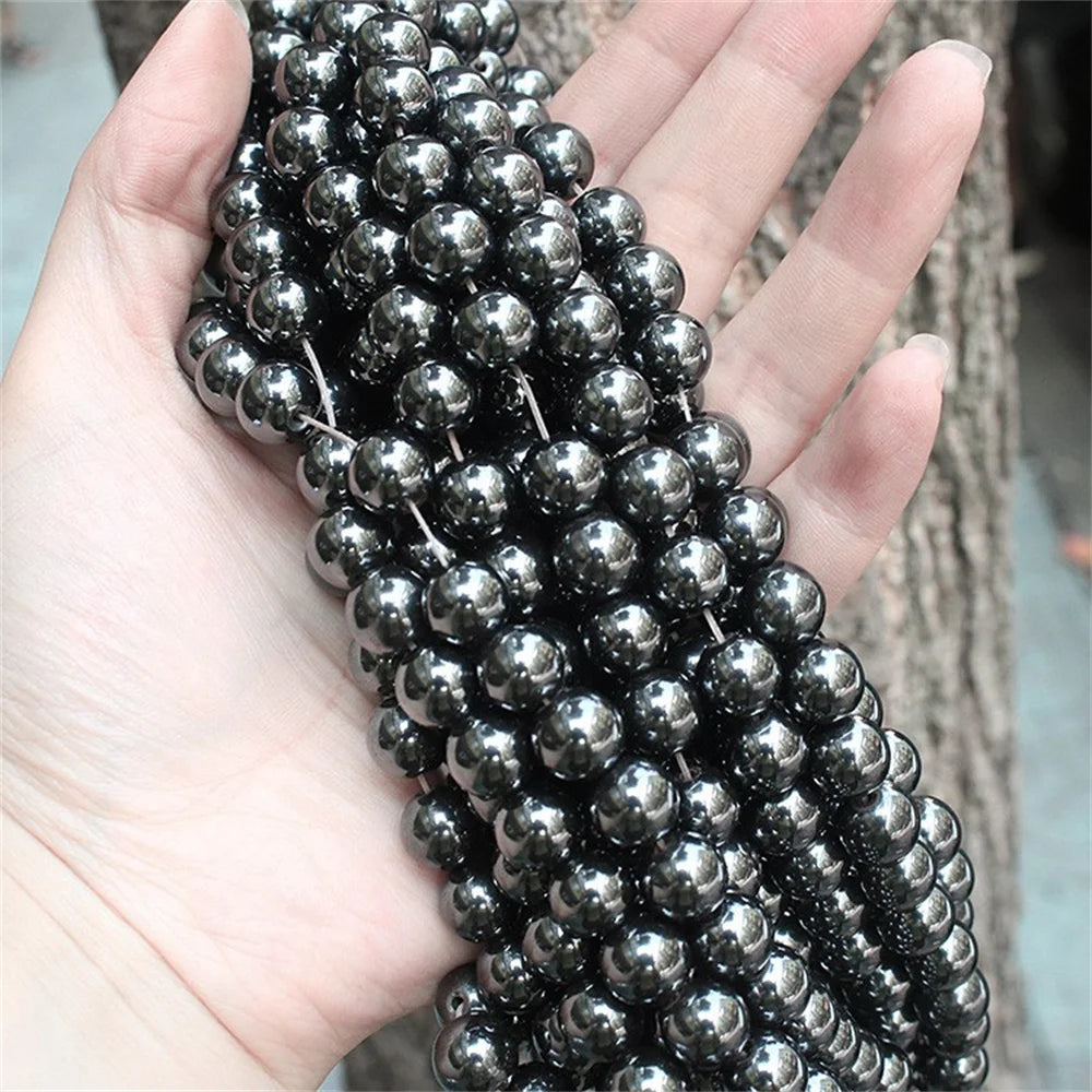 Natural Stone Black Hematite Round Beads – Grounding & Protective for Jewelry Making