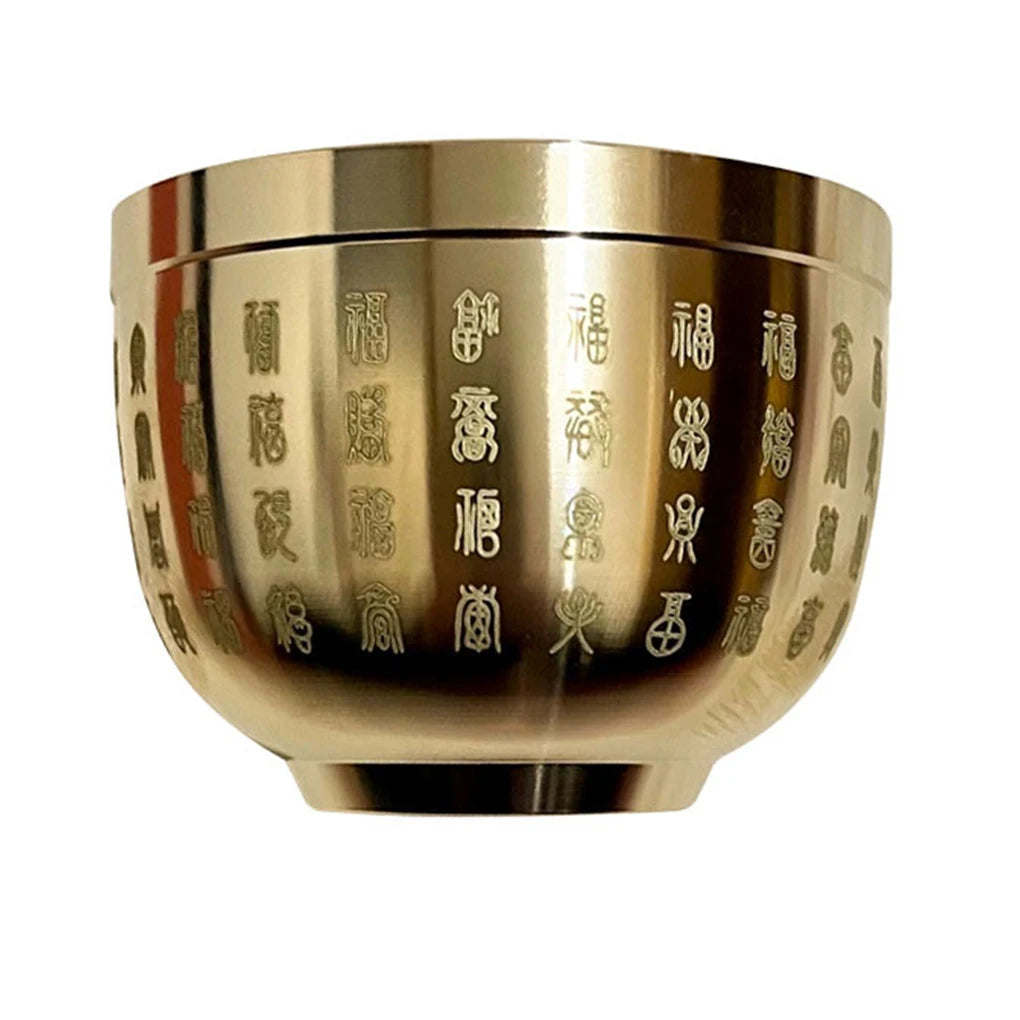 Gold Feng Shui Hundred Blessings Bowl – Chinese Wealth & Prosperity Symbol for Home or Office Decor