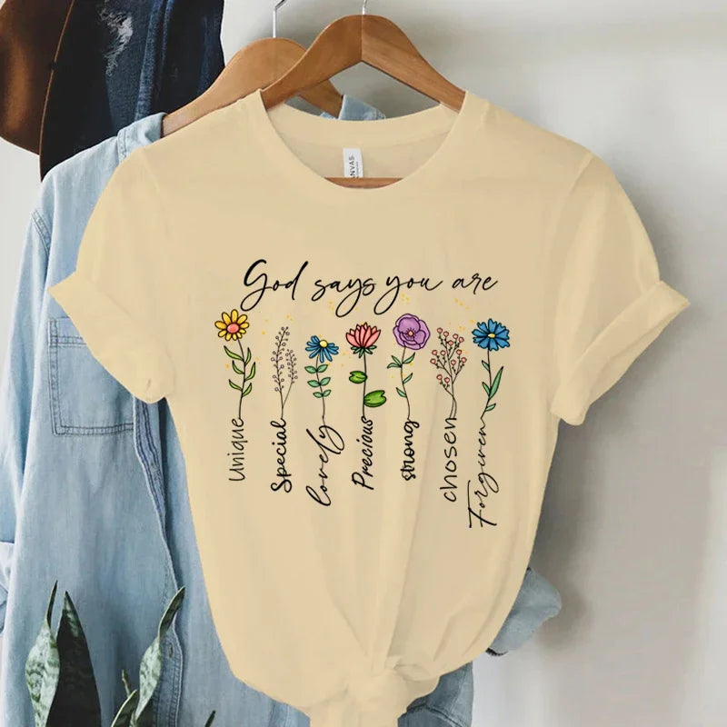 "God Says You Are Unique" Print T-Shirt – Faith-Inspired Message of Worth & Identity