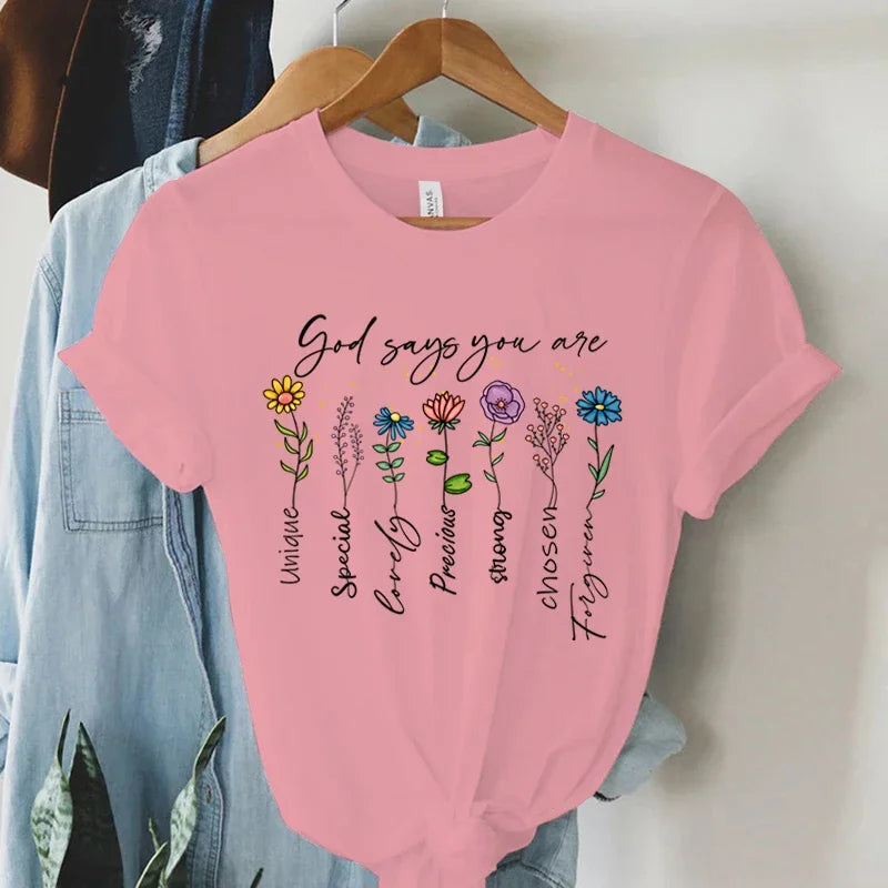 "God Says You Are Unique" Print T-Shirt – Faith-Inspired Message of Worth & Identity