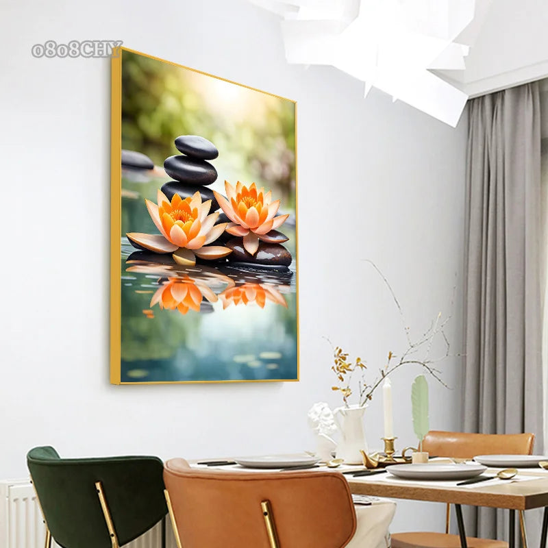 Spa Zen Canvas Wall Art – Cherry Blossom, Pink Lotus & Lily Floral Prints for Relaxation, Meditation & Home Decor