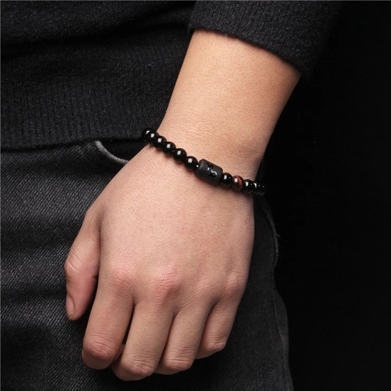 Constellation Zodiac Sign Bracelet – Natural Black Onyx Stone Beads for Personalized Protection