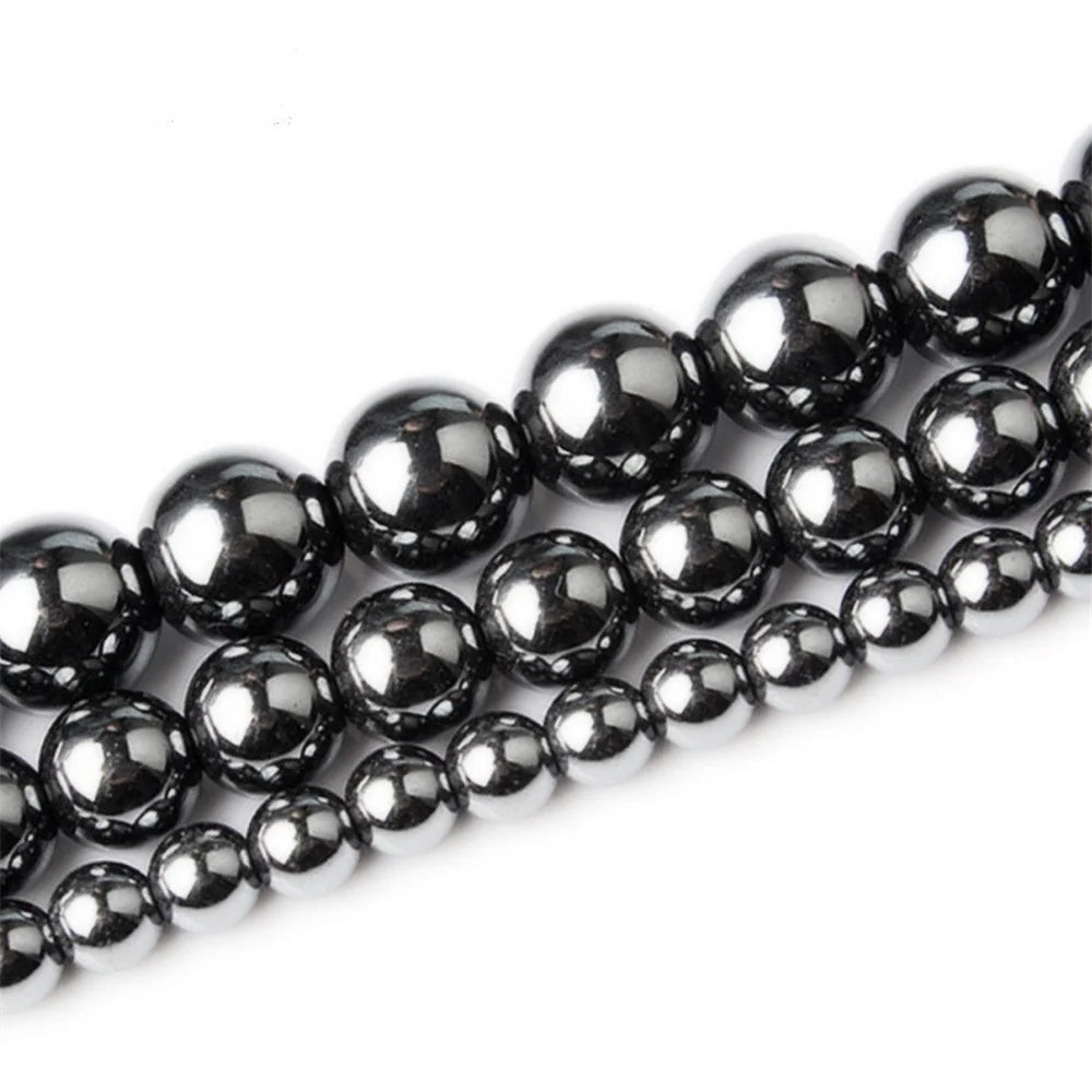 Natural Stone Black Hematite Round Beads – Grounding & Protective for Jewelry Making