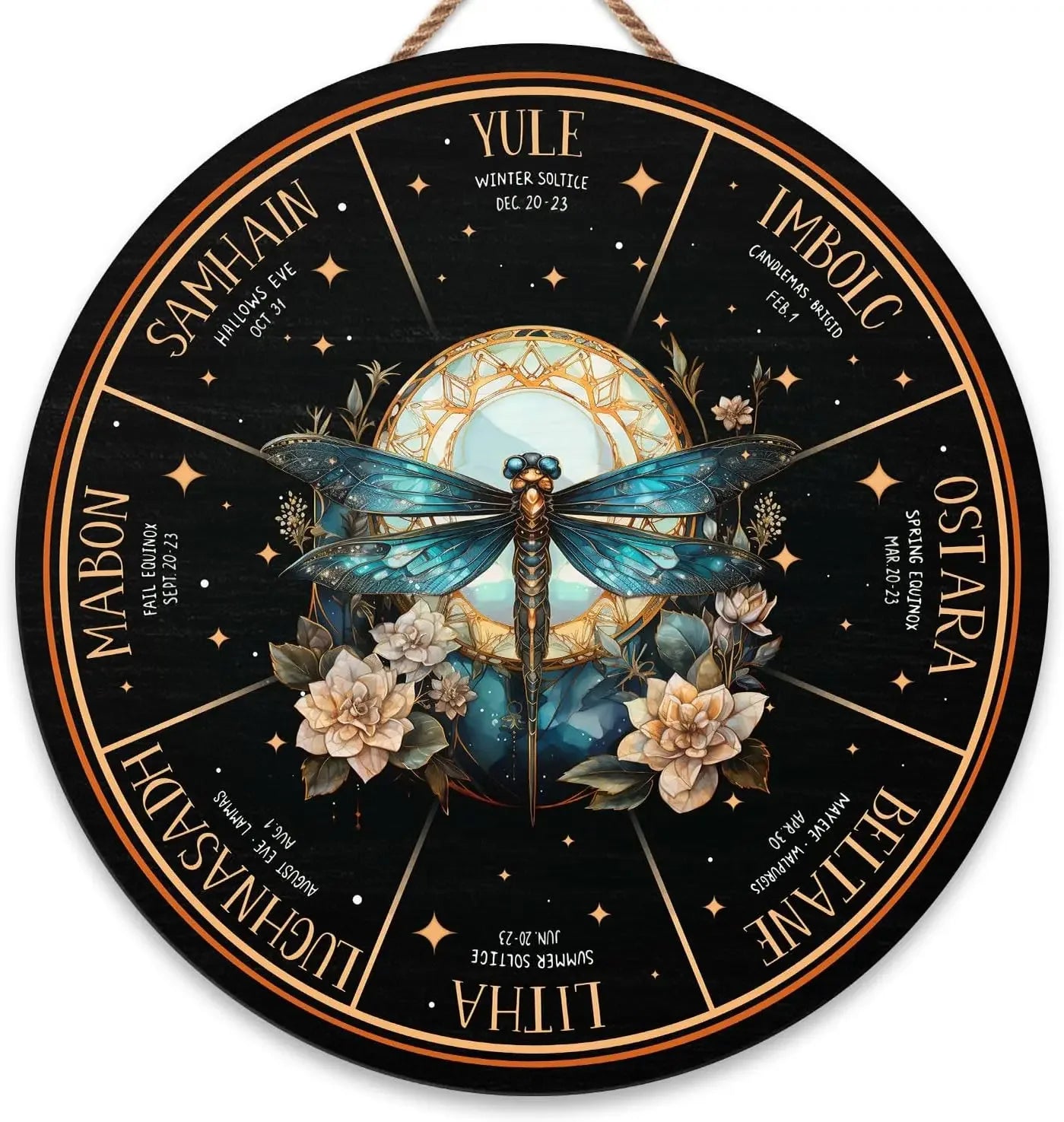 Round Wheel of the Year Wooden Wall Plaque – Pagan Sabbat Calendar for Ritual & Seasonal Decor