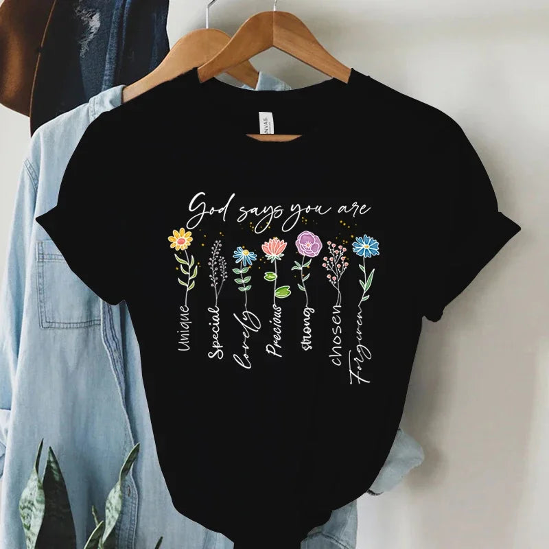 "God Says You Are Unique" Print T-Shirt – Faith-Inspired Message of Worth & Identity