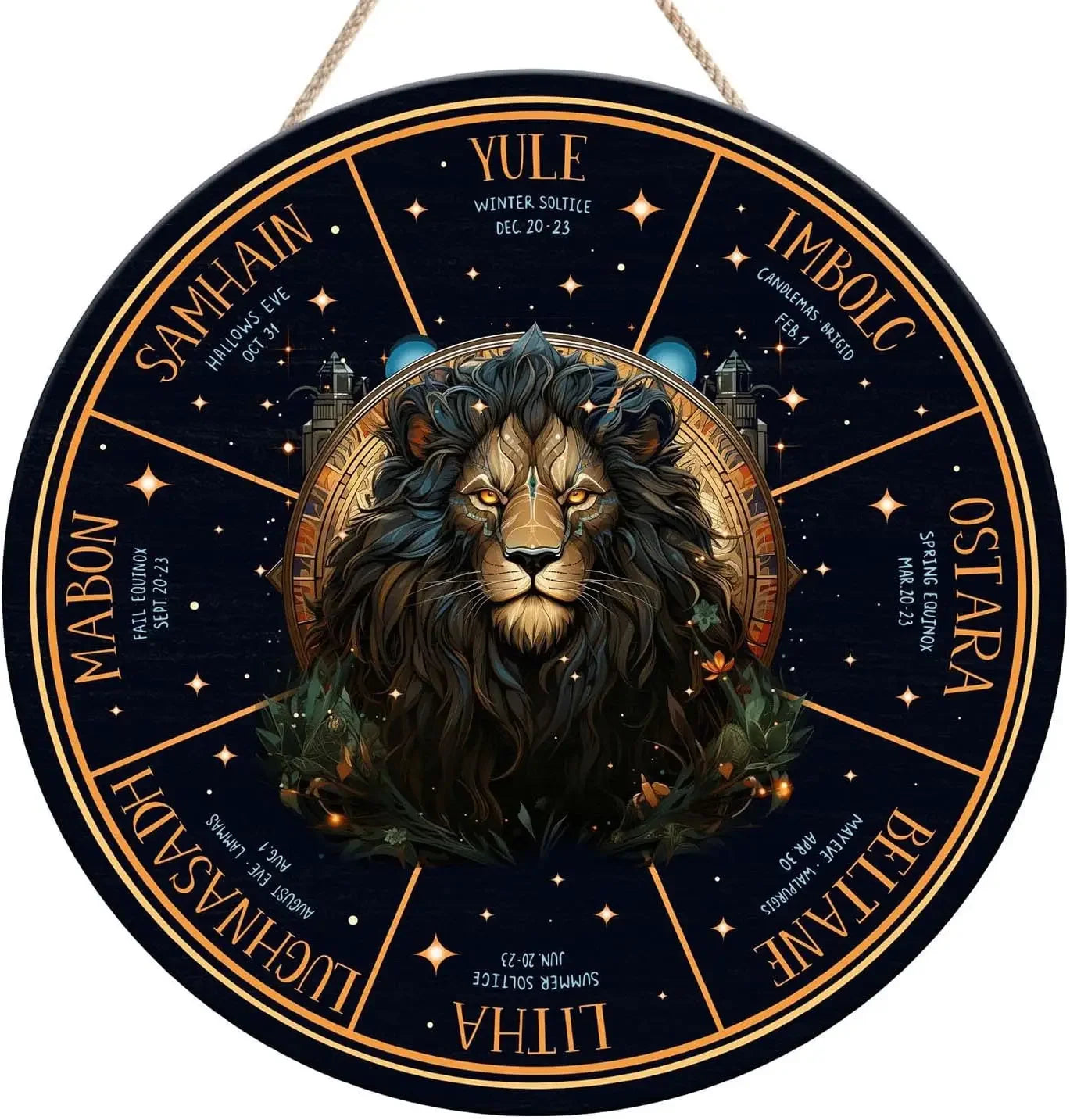 Round Wheel of the Year Wooden Wall Plaque – Pagan Sabbat Calendar for Ritual & Seasonal Decor