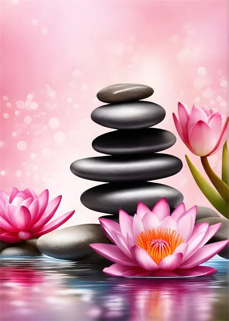 Spa Zen Canvas Wall Art – Cherry Blossom, Pink Lotus & Lily Floral Prints for Relaxation, Meditation & Home Decor
