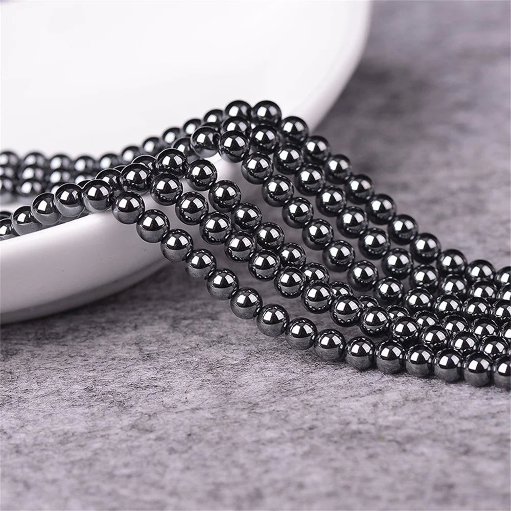 Natural Stone Black Hematite Round Beads – Grounding & Protective for Jewelry Making