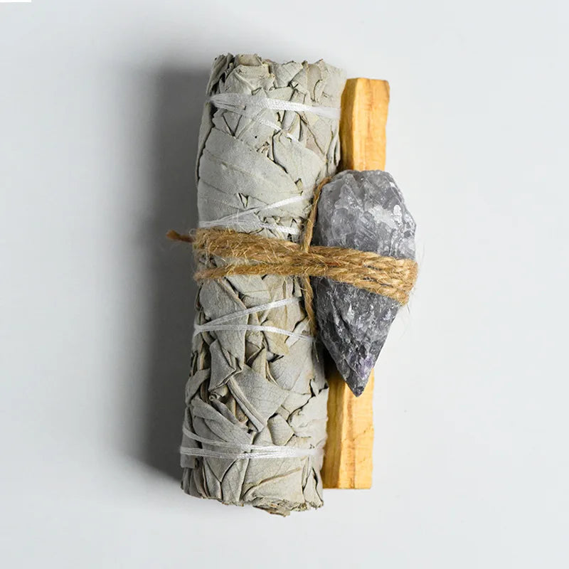 White Sage Bundle Set with Palo Santo & Crystal – Complete Kit for Cleansing, Healing & Energy Work