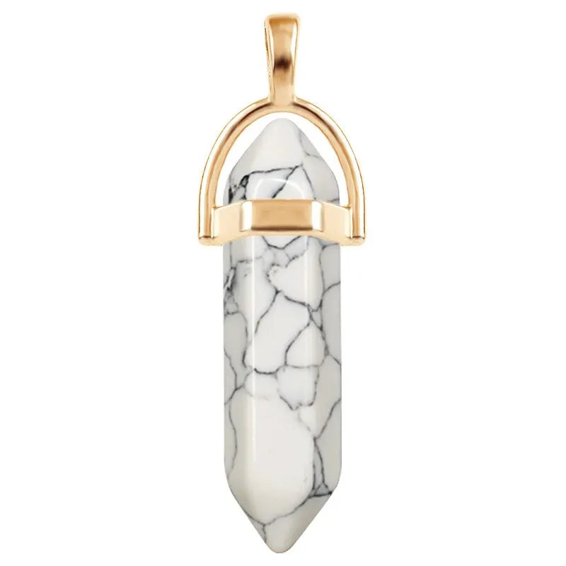 7PC Set Hexagon Pillar Quartz Necklaces – Natural Crystal Pendants with Genuine Leather Chains