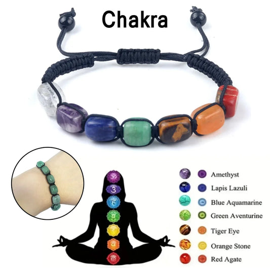7 Chakra Healing Crystal Bracelet – Square Beads Yoga Stone Bracelet for Meditation, Anxiety Relief & Relaxation | Adjustable for Women