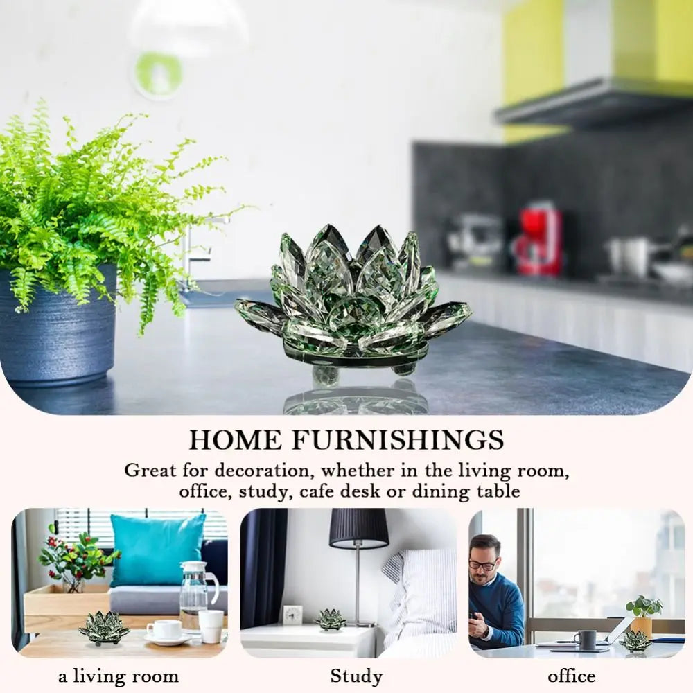 Multi-Color Crystal Lotus Flower Figurine – Feng Shui Decor for Spiritual Energy, Healing & Home Harmony