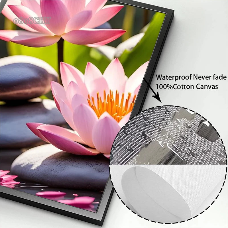 Spa Zen Canvas Wall Art – Cherry Blossom, Pink Lotus & Lily Floral Prints for Relaxation, Meditation & Home Decor