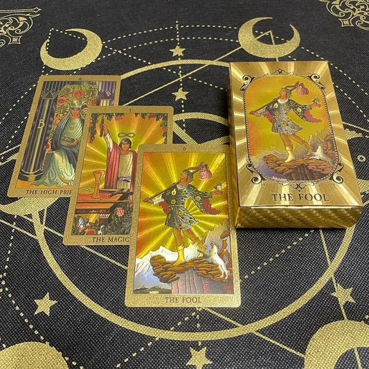 Gold Foil Tarot Cards – Luxurious 78-Card Deck with Holographic Shine