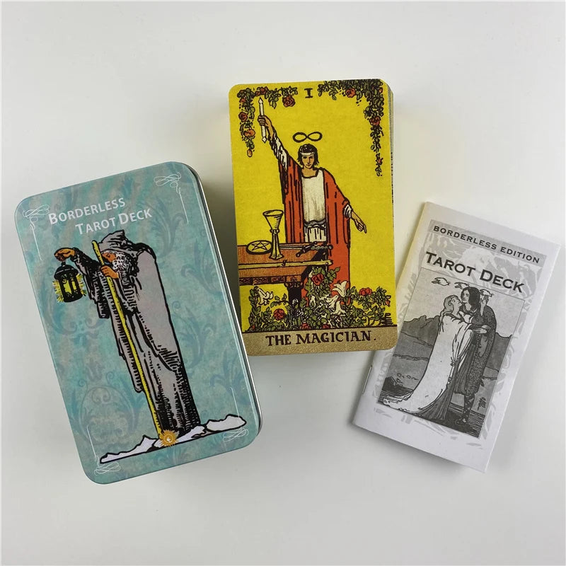 Metal Box Gilded Borderless Edition Rider Tarot Cards With Paper Guidebook