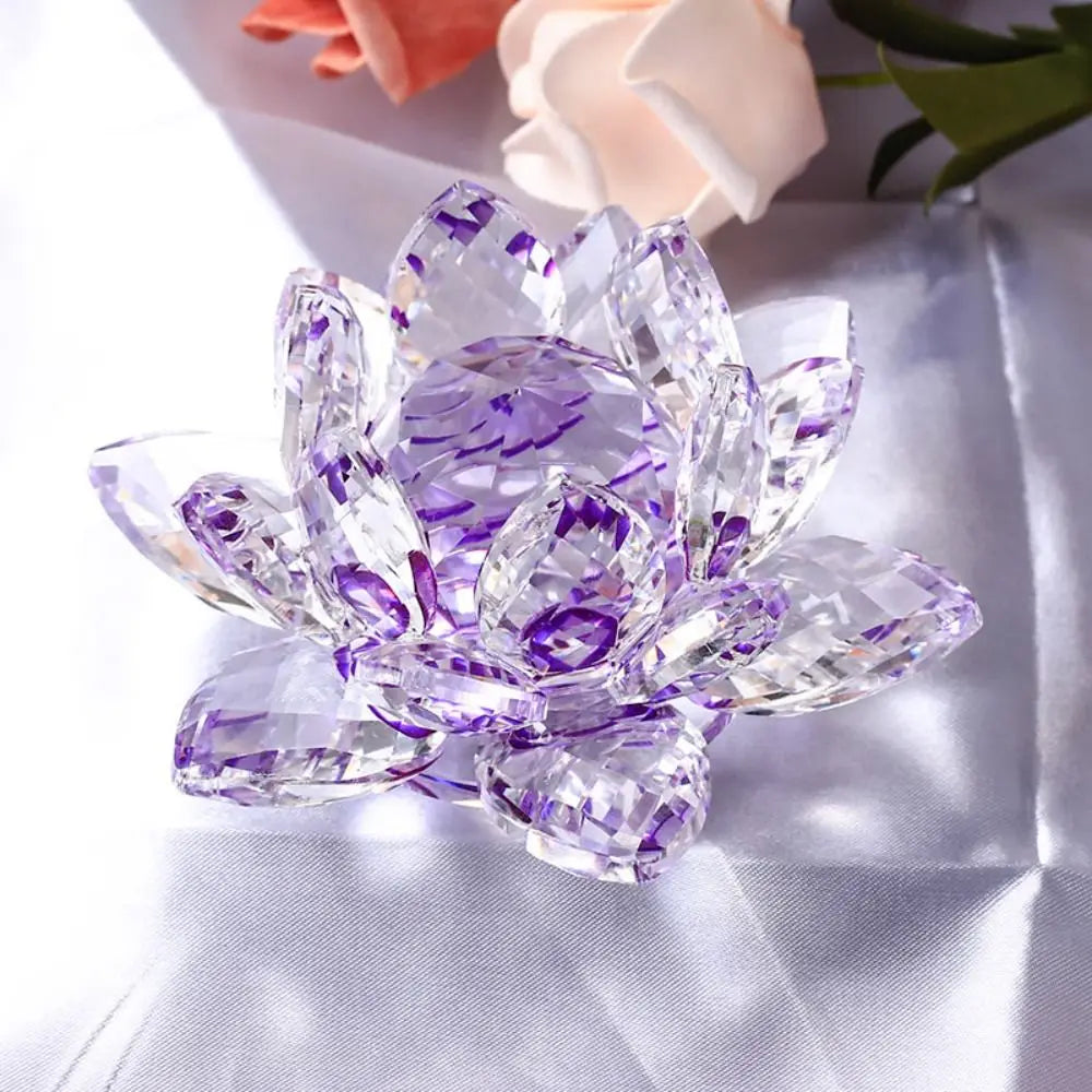 Multi-Color Crystal Lotus Flower Figurine – Feng Shui Decor for Spiritual Energy, Healing & Home Harmony