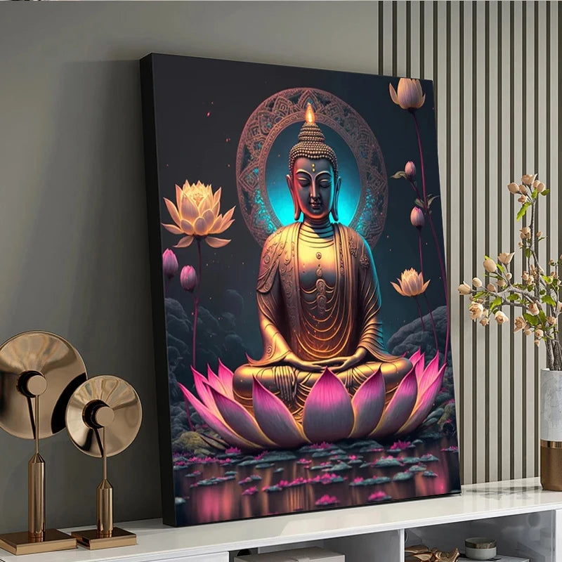 Classic Retro Sitting Lotus Buddha Poster – Vintage Spiritual Wall Art for Home, Yoga Studio & Meditation Space