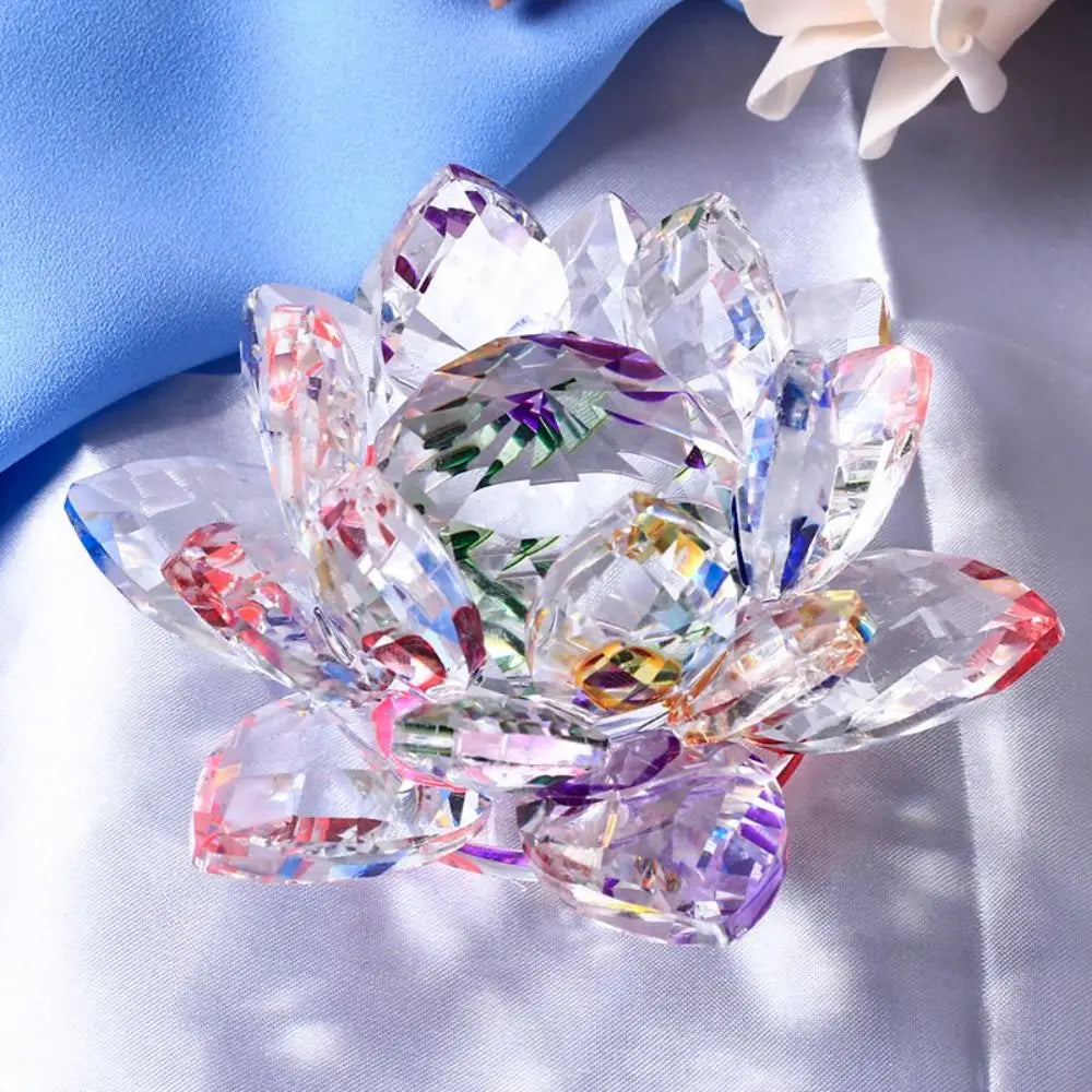 Multi-Color Crystal Lotus Flower Figurine – Feng Shui Decor for Spiritual Energy, Healing & Home Harmony