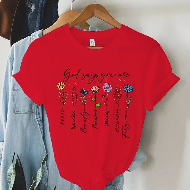 "God Says You Are Unique" Print T-Shirt – Faith-Inspired Message of Worth & Identity