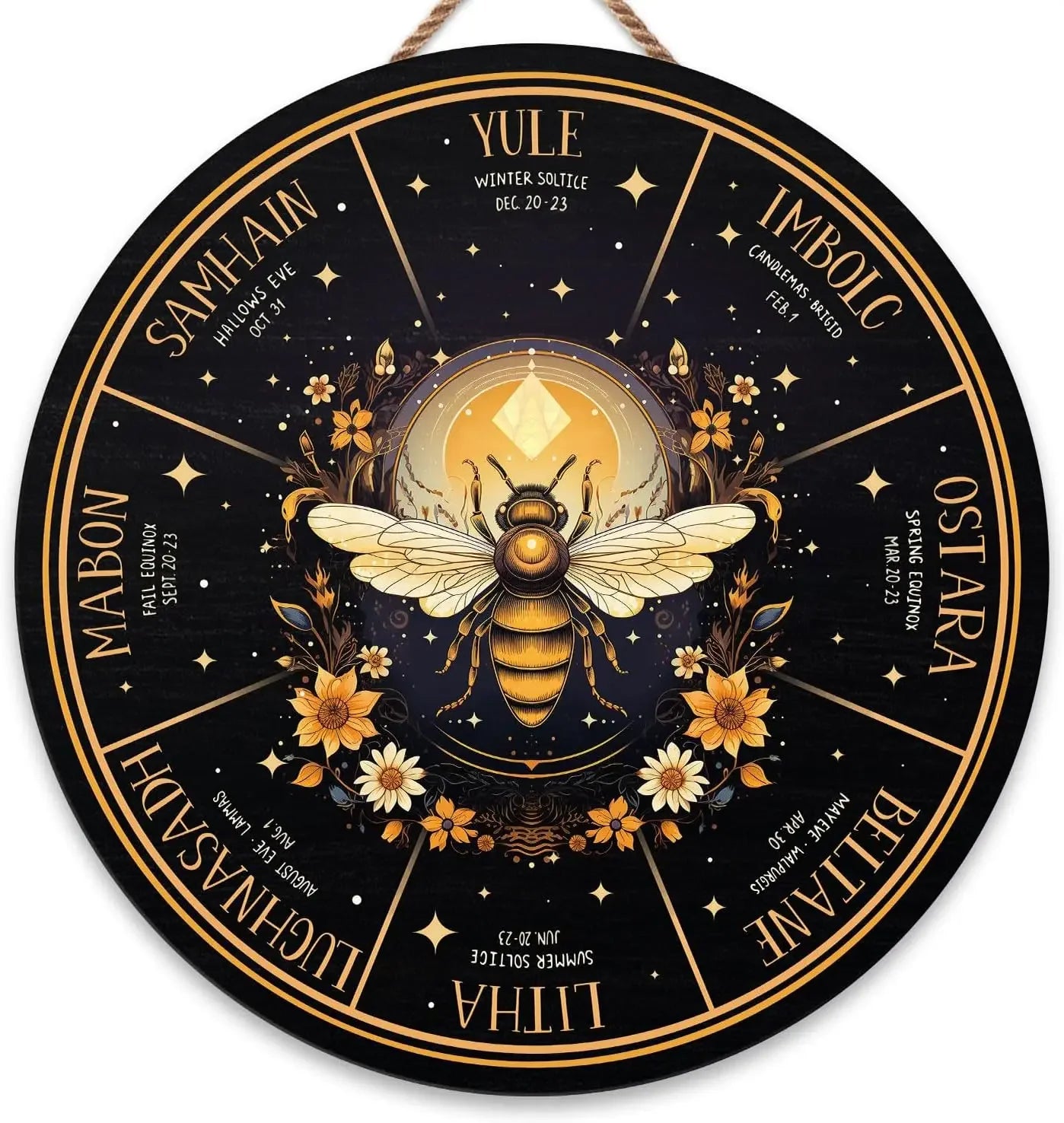 Round Wheel of the Year Wooden Wall Plaque – Pagan Sabbat Calendar for Ritual & Seasonal Decor