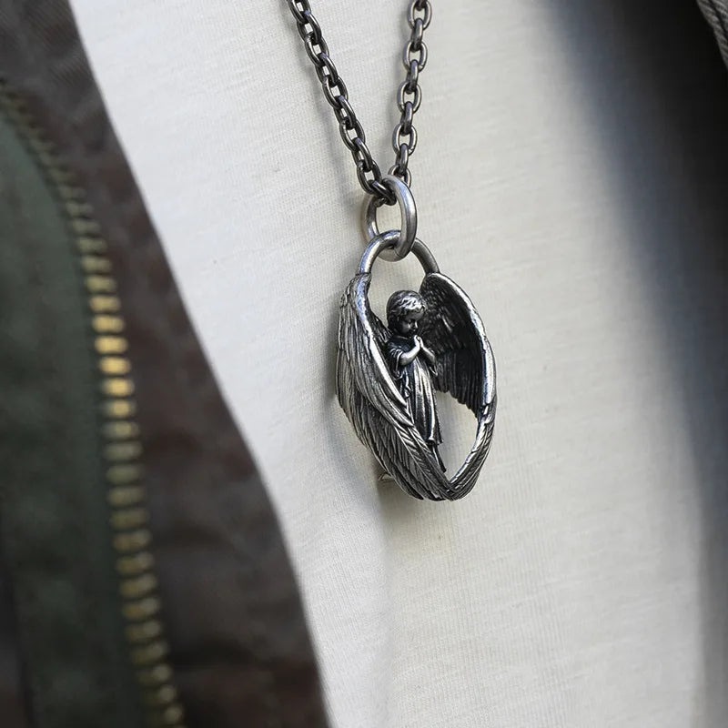 Guardian Angel Pendant Necklace – Spiritual Protection & Comfort in a Timeless Design