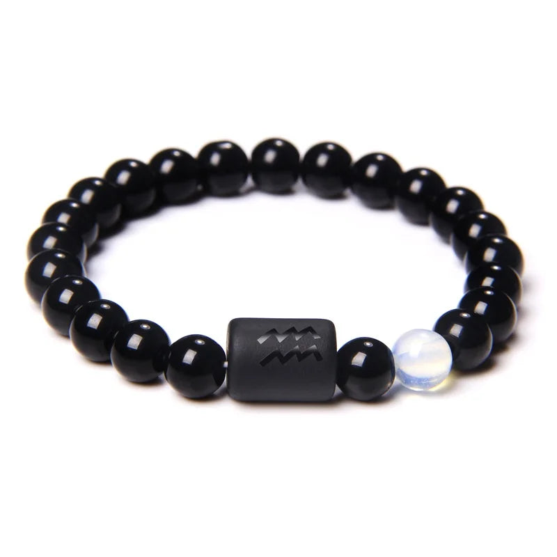 Constellation Zodiac Sign Bracelet – Natural Black Onyx Stone Beads for Personalized Protection