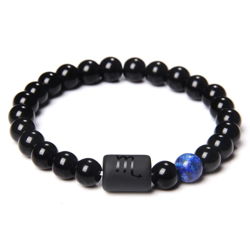 Constellation Zodiac Sign Bracelet – Natural Black Onyx Stone Beads for Personalized Protection