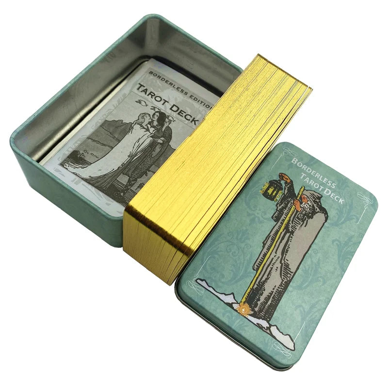 Metal Box Gilded Borderless Edition Rider Tarot Cards With Paper Guidebook