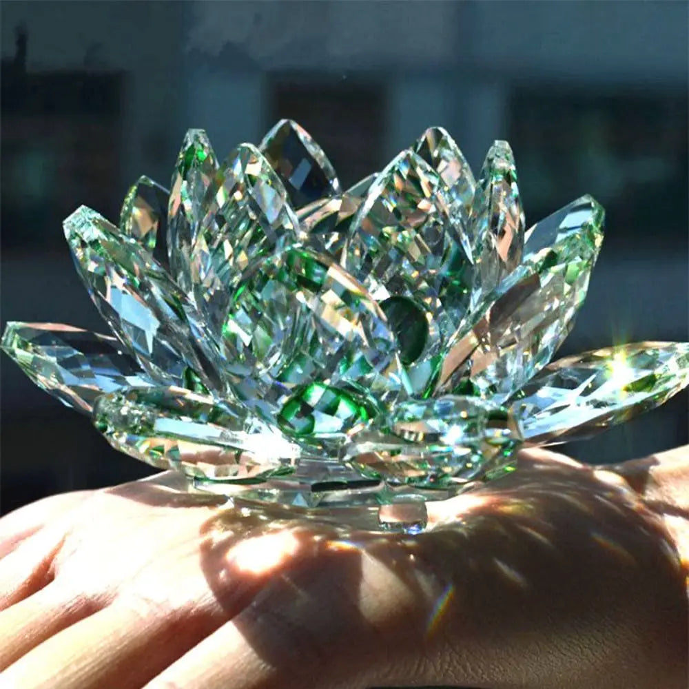 Multi-Color Crystal Lotus Flower Figurine – Feng Shui Decor for Spiritual Energy, Healing & Home Harmony
