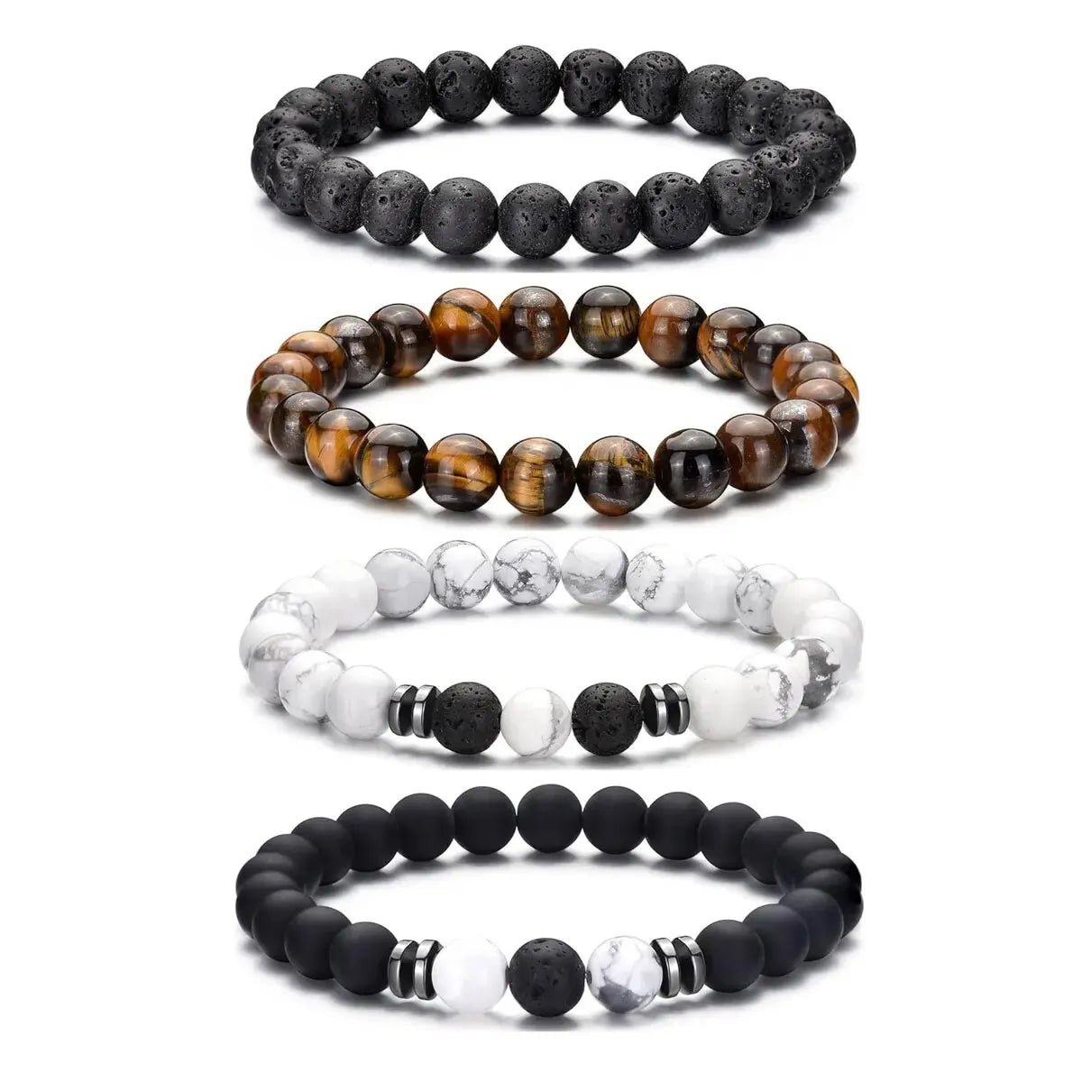 4PCs - 8mm Men's Natural Stone Beads Bracelet Set